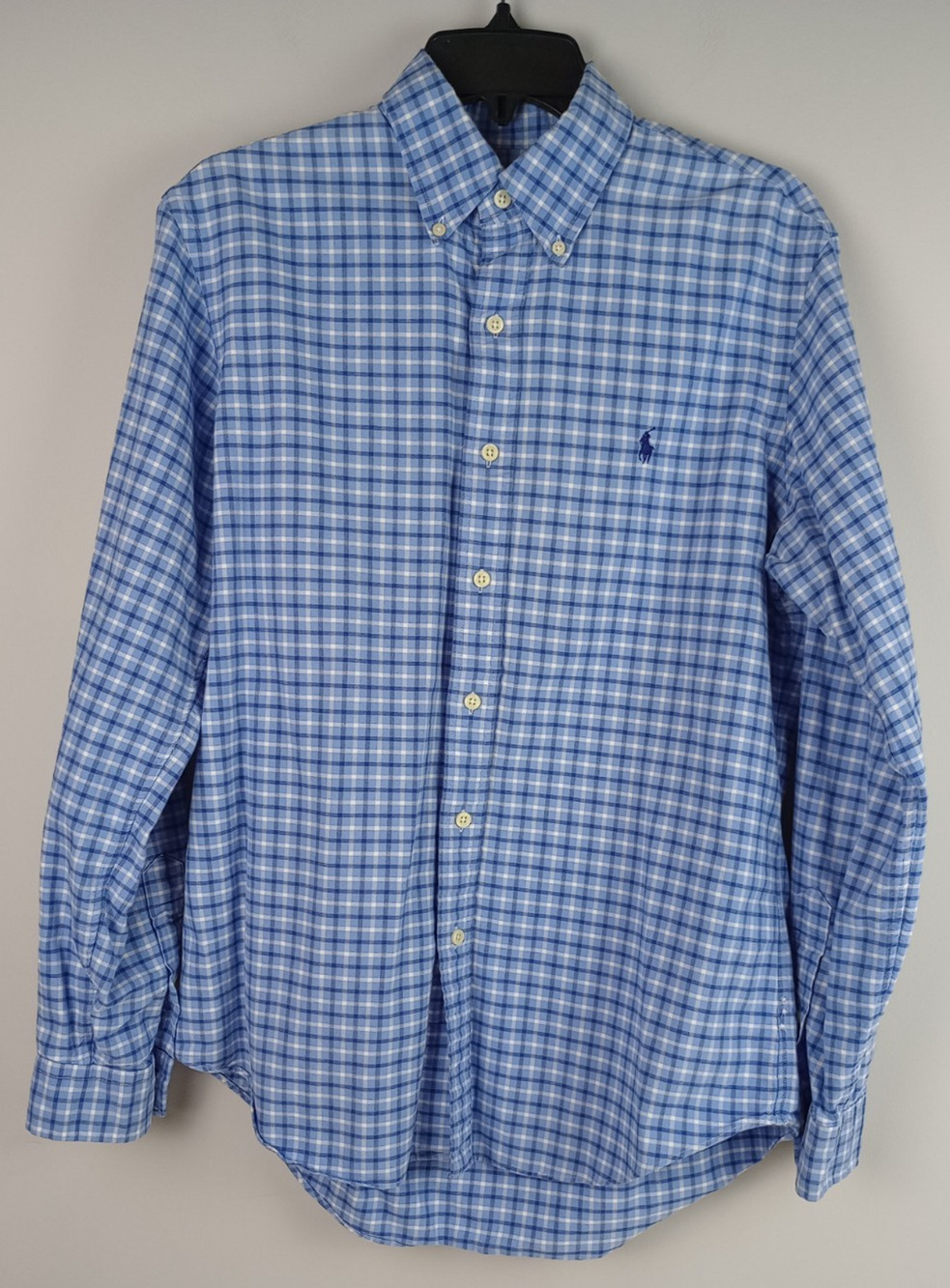 Ralph Lauren Mens M Blue White Plaid Flannel Long Sleeve Button‎ Down Shirt